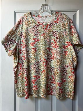 Old Navy Cream Floral Short-Sleeve Tee with Coral and Green Print